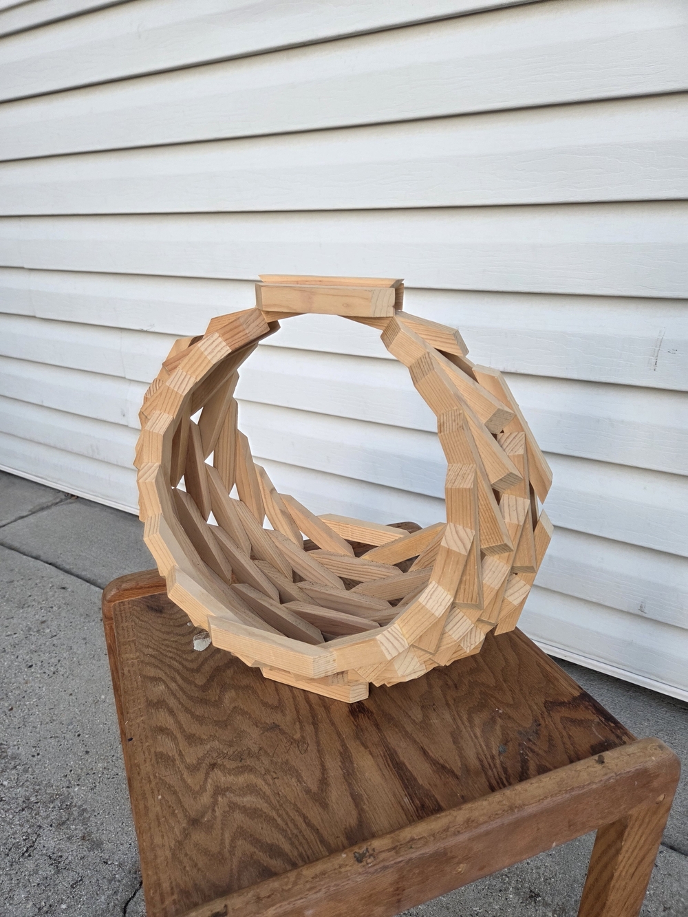 Wooden Geometric Decorative Bowl - Natural Wood